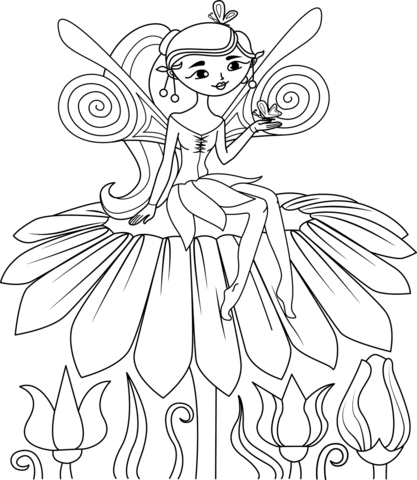 Whimsical Flower Fairy Coloring Page